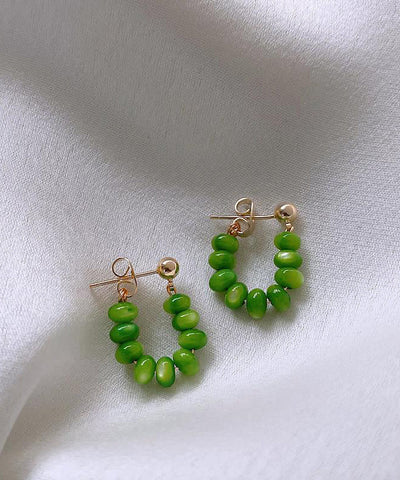 Original Design Green Sterling Silver Alloy Jade Hoop Earrings Original Design Green Sterling Silver Alloy Jade Hoop Earrings