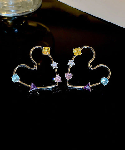 Novelty Rainbow Copper Alloy Zircon Hollow Out Love Stud Earrings Novelty Rainbow Copper Alloy Zircon Hollow Out Love Stud Earrings
