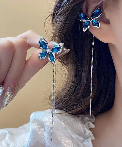 Skinny Blue Copper Zircon Butterfly Tassel Drop Earrings Skinny Blue Copper Zircon Butterfly Tassel Drop Earrings