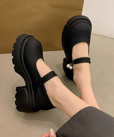 Black Chunky Faux Leather Fitted Splicing Loafer Shoes Black Chunky Faux Leather Fitted Splicing Loafer Shoes