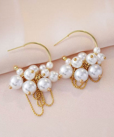 Original Design Gold Copper Alloy Pearl Tassel Hoop Earrings Original Design Gold Copper Alloy Pearl Tassel Hoop Earrings