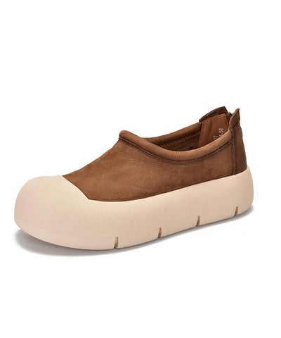 Braune Plateauschuhe aus Rindsleder mit einfachem Spleißmuster  Braune Plateauschuhe aus Rindsleder mit einfachem Spleißmuster