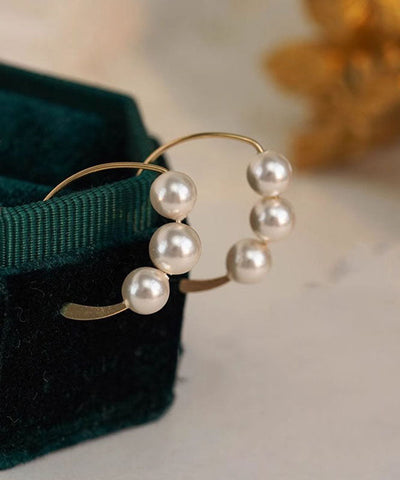 Pendientes de aro con perlas doradas de plata de ley de moda  Pendientes de aro con perlas doradas de plata de ley de moda