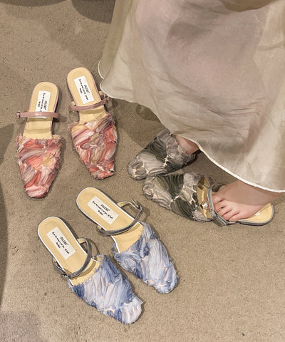 Sandalias elegantes con tiras y hebillas de tela de algodón azul  Sandalias elegantes con tiras y hebillas de tela de algodón azul