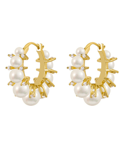 Modern White Copper Alloy Pearl Hoop Earrings Modern White Copper Alloy Pearl Hoop Earrings