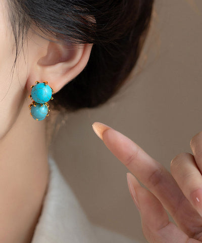 Original Design Gold Copper Turquoise Beading Hoop Earrings Original Design Gold Copper Turquoise Beading Hoop Earrings