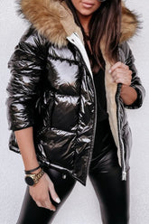 Lässige Oberbekleidung mit einfarbigem Patchwork-Reißverschluss und Kapuzenkragen