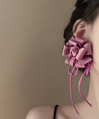 Handmade Purple Alloy Silk Floral Butterfly Tassel Drop Earrings Handmade Purple Alloy Silk Floral Butterfly Tassel Drop Earrings