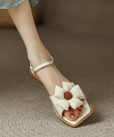 Blue Cowhide Leather Floral Splicing Sandals Peep Toe Blue Cowhide Leather Floral Splicing Sandals Peep Toe