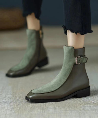 Comfy Stylish Splicing Chunky Boots Green Sheepskin Comfy Stylish Splicing Chunky Boots Green Sheepskin