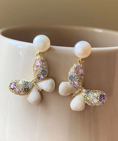New Rainbow Alloy Zircon Pearl Butterfly Stud Earrings New Rainbow Alloy Zircon Pearl Butterfly Stud Earrings