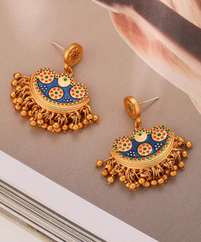 Pendientes colgantes con borlas de esmalte dorado antiguo azul retro  Pendientes colgantes con borlas de esmalte dorado antiguo azul retro
