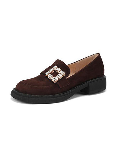 Brown Chunky Suede Casual Zircon Splicing Loafer Shoes Brown Chunky Suede Casual Zircon Splicing Loafer Shoes