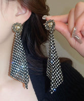 Classy Black Alloy Zircon Rhombus Hollow Out Drop Earrings