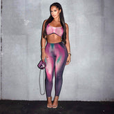 Modisches Sport-Set mit Texturdruck, Tanktops mit quadratischem Ausschnitt, Skinny-Bleistift-Yoga-Freizeithosen, Fitnesskleidung für Damen – trendiges Activewear-Set