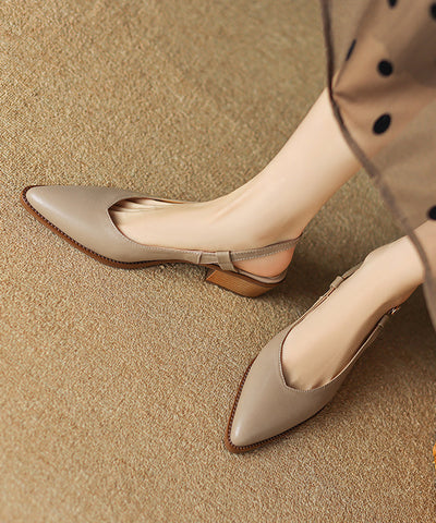Chic Chunky Sandals Brown Cowhide Leather Pointed Toe Chic Chunky Sandals Brown Cowhide Leather Pointed Toe