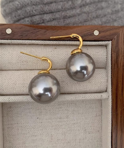 Fine Grey Copper Alloy Pearl Hoop Earrings Fine Grey Copper Alloy Pearl Hoop Earrings