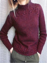 Damenpullover Solider Rollkragenpullover mit Leinenmuster in Weinrot