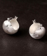 Chic SIlk Sterling Silver Sanding Spherical Hoop Earrings