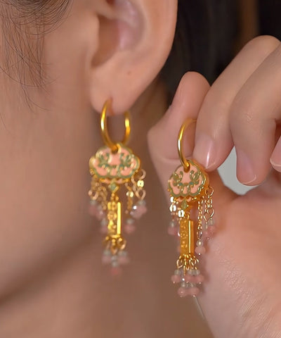 Pendientes colgantes con borlas de Ruyi, esmaltado en cobre dorado y retro  Pendientes colgantes con borlas de Ruyi, esmaltado en cobre dorado y retro