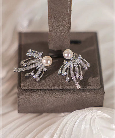 Novelty White Copper Zircon Pearl Fireworks Stud Earrings Novelty White Copper Zircon Pearl Fireworks Stud Earrings