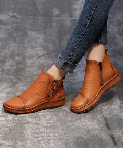 Comfy Zippered Splicing Boots Black Cowhide Leather Comfy Zippered Splicing Boots Black Cowhide Leather