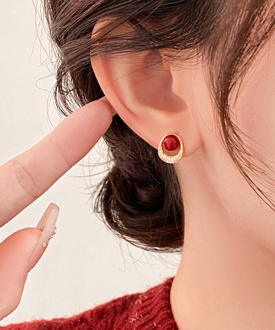 New Red Copper Overgild Zircon Pearl Stud Earrings New Red Copper Overgild Zircon Pearl Stud Earrings