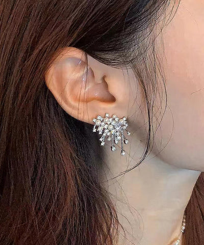 Modern Silk Sterling Silver Zircon Pearl Stud Earrings Modern Silk Sterling Silver Zircon Pearl Stud Earrings