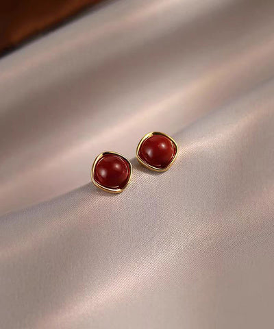 New Red Copper Overgild Red Bean Stud Earrings New Red Copper Overgild Red Bean Stud Earrings
