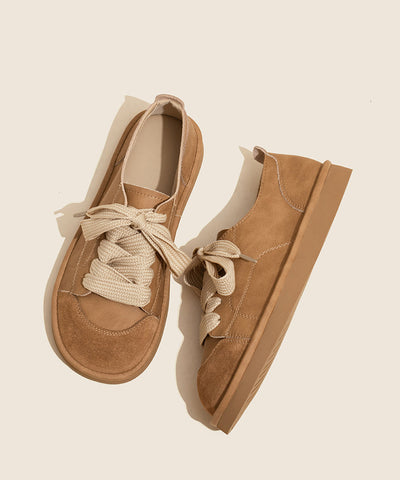 New Comfortable Camel Lace Up Flats Shoes New Comfortable Camel Lace Up Flats Shoes