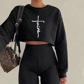 Straße Herbst Winter Frauen Tragen Pullover Brief Grafik Druck Gestellte Lange Ärmel Rundhals Top Frauen
