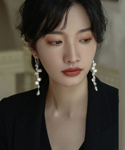 Original Design Silk Sterling Silver Broken Silver Pearl Tassel Drop Earrings Original Design Silk Sterling Silver Broken Silver Pearl Tassel Drop Earrings
