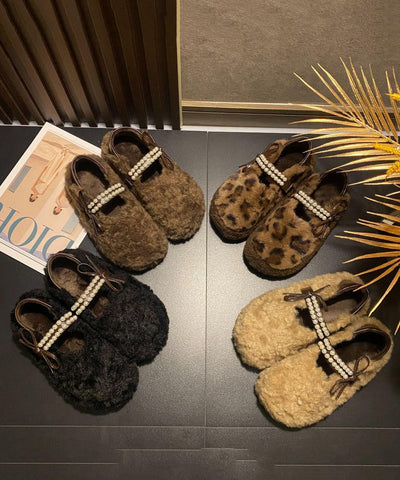 Leopard Faux Fur Stylish Splicing Nail Bead Flat Feet Shoes Leopard Faux Fur Stylish Splicing Nail Bead Flat Feet Shoes