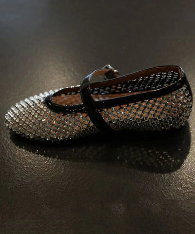Black Walking Sandals Comfy Splicing Hollow Out Zircon Buckle Strap Black Walking Sandals Comfy Splicing Hollow Out Zircon Buckle Strap