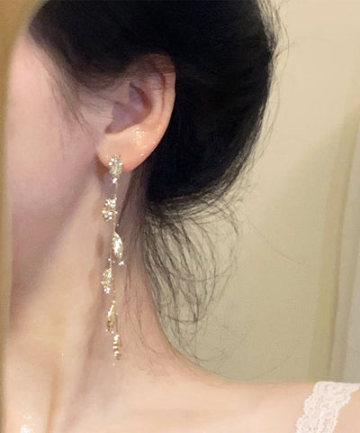 Skinny Gold Sterling Silver Overgild Leaf Tassel Drop Earrings Skinny Gold Sterling Silver Overgild Leaf Tassel Drop Earrings