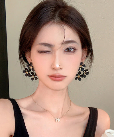 Oversize Black Sterling Silver Alloy Floral Stud Earrings Oversize Black Sterling Silver Alloy Floral Stud Earrings