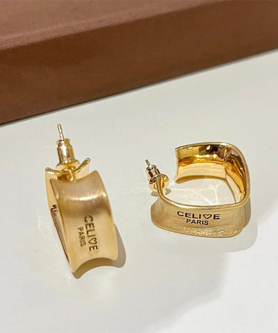 Loose Gold Sterling Silver Overgild Graphic Geometry Hoop Earrings Loose Gold Sterling Silver Overgild Graphic Geometry Hoop Earrings