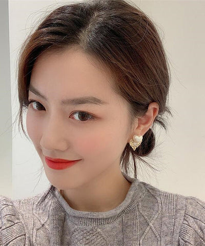 Modern White Sterling Silver Alloy Crystal Love Pearl Stud Earrings Modern White Sterling Silver Alloy Crystal Love Pearl Stud Earrings