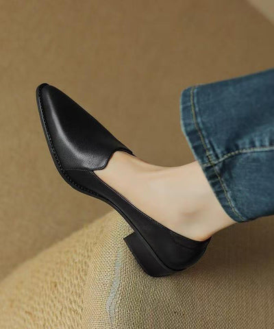 Elegant Splicing Chunky Shoes Khaki Sheepskin Pointed Toe Elegant Splicing Chunky Shoes Khaki Sheepskin Pointed Toe