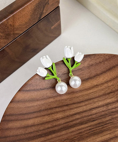 Niche Design Sterling Silver Alloy Tulip Pearl Earrings Women's Fashion Niche Design Sterling Silver Alloy Tulip Pearl Earrings Women's Fashion
