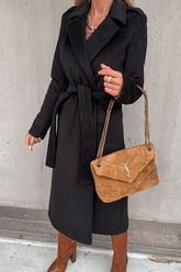 Modische, elegante, solide Patchwork-Oberbekleidung mit Umlegekragen und Gürtel (4 Farben)