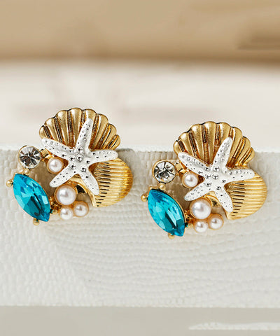 Original Design Gold Sterling Silver Overgild Gem Stone Glass Pearl Shell Starfish Stud Earrings Original Design Gold Sterling Silver Overgild Gem Stone Glass Pearl Shell Starfish Stud Earrings