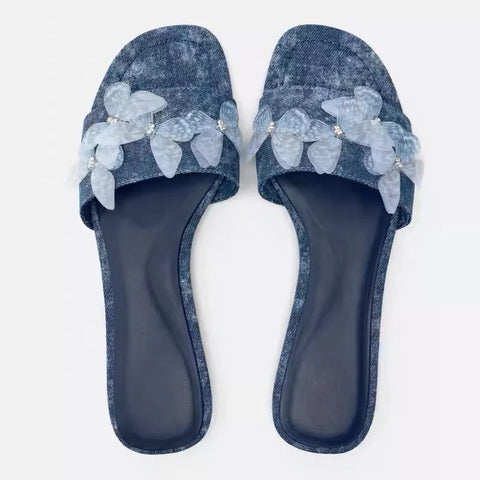 Zapatillas de playa de verano con punta abierta para mujer, zapatos planos con nudo de mariposa a la moda para exteriores, estilo retro  Zapatillas de playa de verano con punta abierta para mujer, zapatos planos con nudo de mariposa a la moda para exteriores, estilo retro