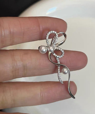 Modern White Alloy Zircon Pearl Bow Stud Earrings Modern White Alloy Zircon Pearl Bow Stud Earrings