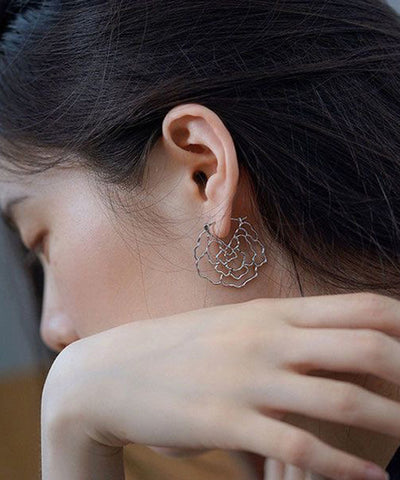 Oversize Silk Alloy Rose Hollow Out Hoop Earrings Oversize Silk Alloy Rose Hollow Out Hoop Earrings