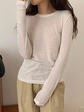 Langärmlige, schmale, durchsichtige, einfarbige T-Shirts mit Rundhalsausschnitt