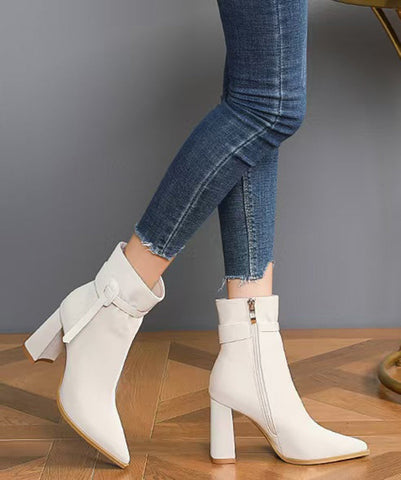 Elegant Black Faux Leather Splicing Boots Pointed Toe Elegant Black Faux Leather Splicing Boots Pointed Toe