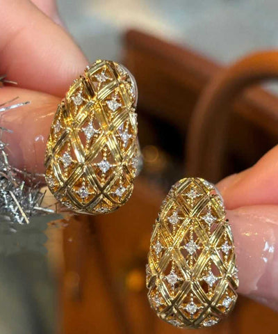 Pendientes de aro con circón calado de aleación de plata esterlina y oro de moda  Pendientes de aro con circón calado de aleación de plata esterlina y oro de moda