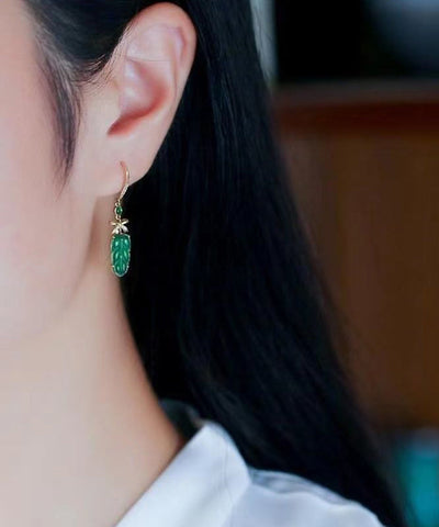 New Green Sterling Silver Overgild Jade Lea Drop Earrings New Green Sterling Silver Overgild Jade Lea Drop Earrings