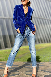 Blau-goldener Samt-Reversblazer